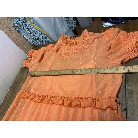 Double D Ranch Orange Ruffle Smocked Maxi Prairie Dress Large Whimsical - Picture 8 of 15
